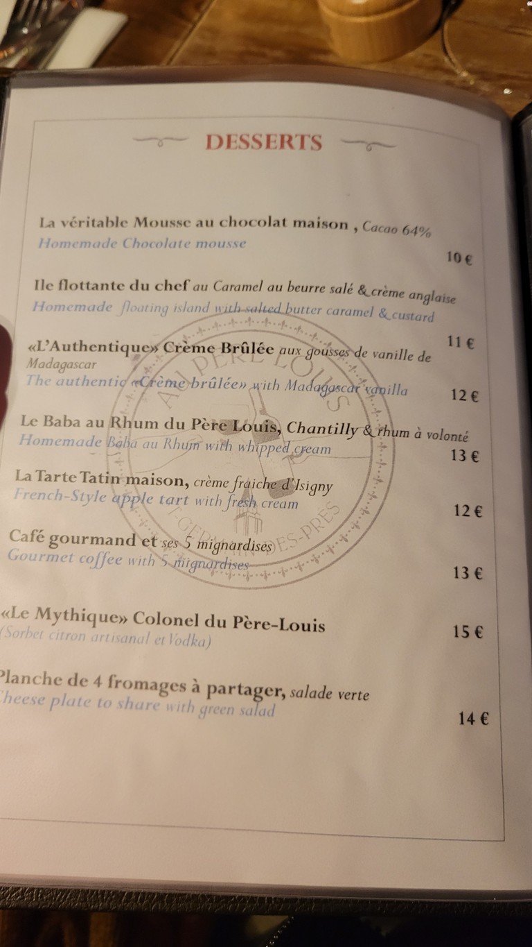 Au Père Louis menu 5