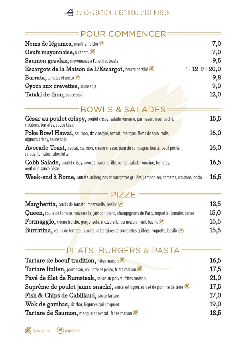 Brasserie Le Convention menu 1
