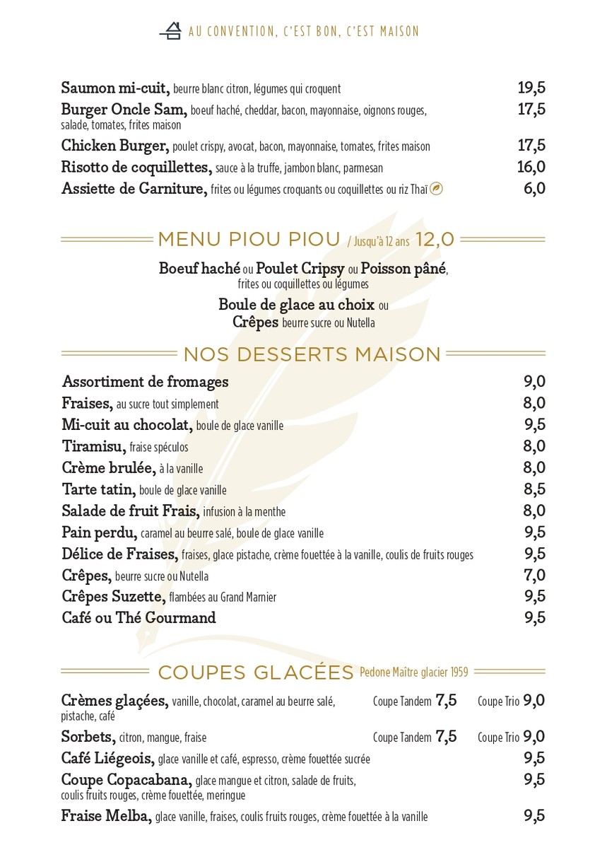 Brasserie Le Convention menu 2