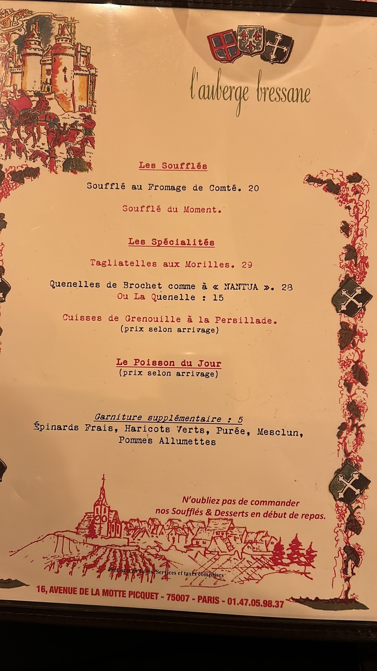 Auberge Bressane menu 2