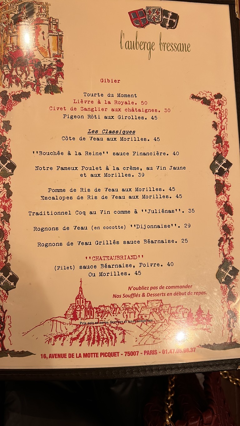 Auberge Bressane menu 3
