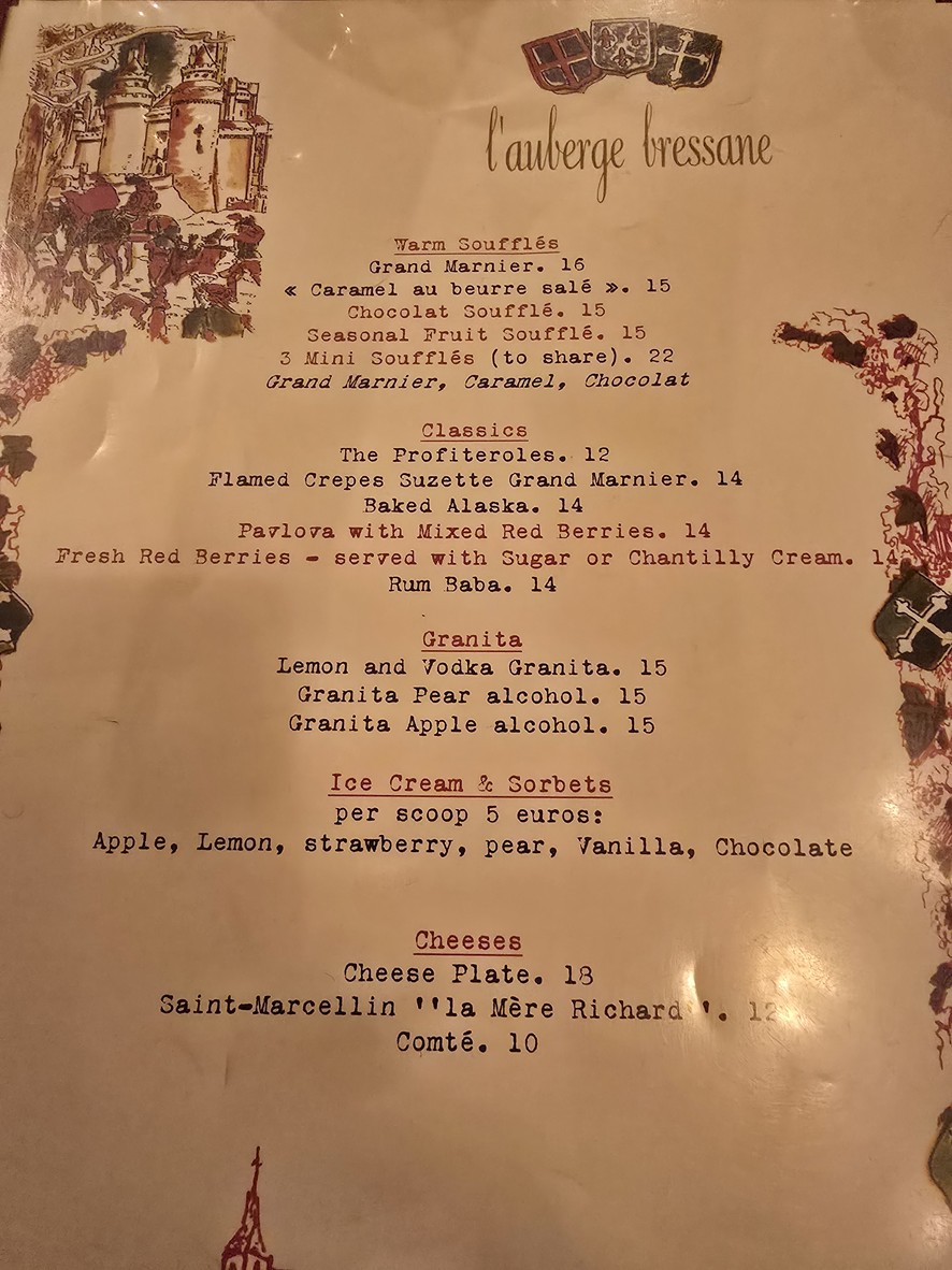 Auberge Bressane menu 4