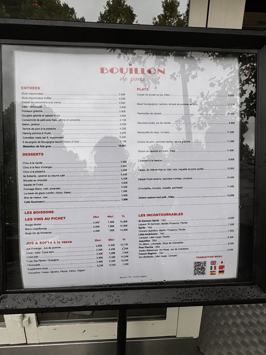 Bouillon de Paris - Restaurante Cocina Francesa - París 17 plaza de la República menu 1