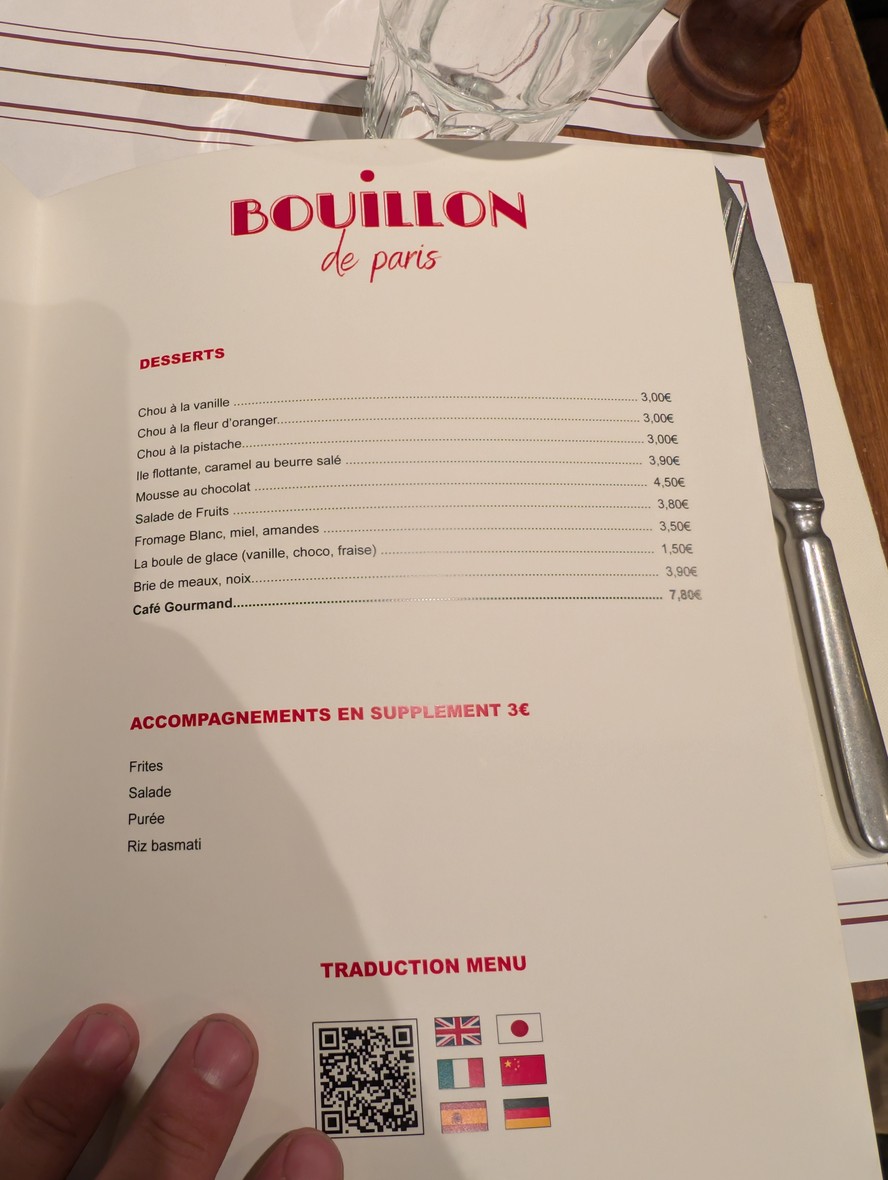 Bouillon de Paris - Restaurante Cocina Francesa - París 17 plaza de la República menu 3
