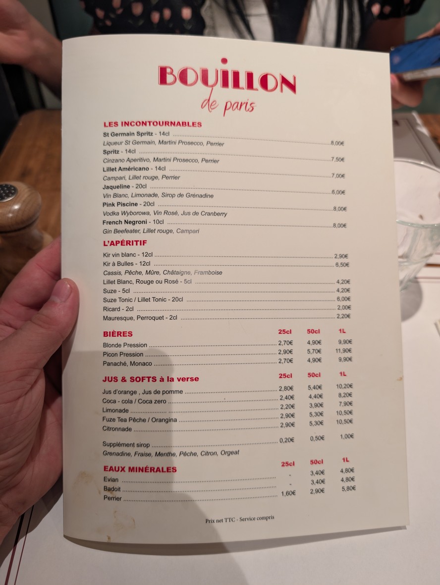 Bouillon de Paris - Restaurante Cocina Francesa - París 17 plaza de la República menu 4