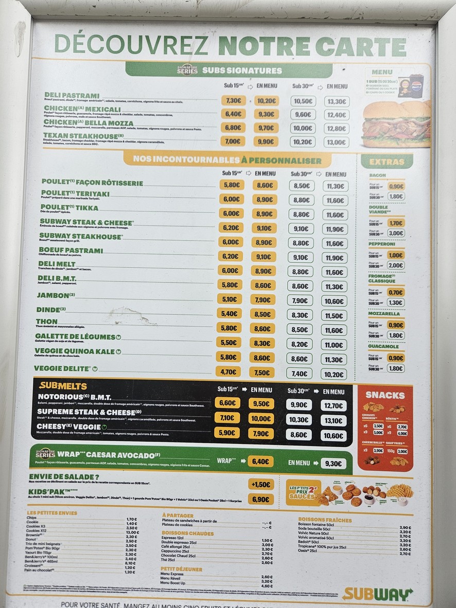 Subway menu 1