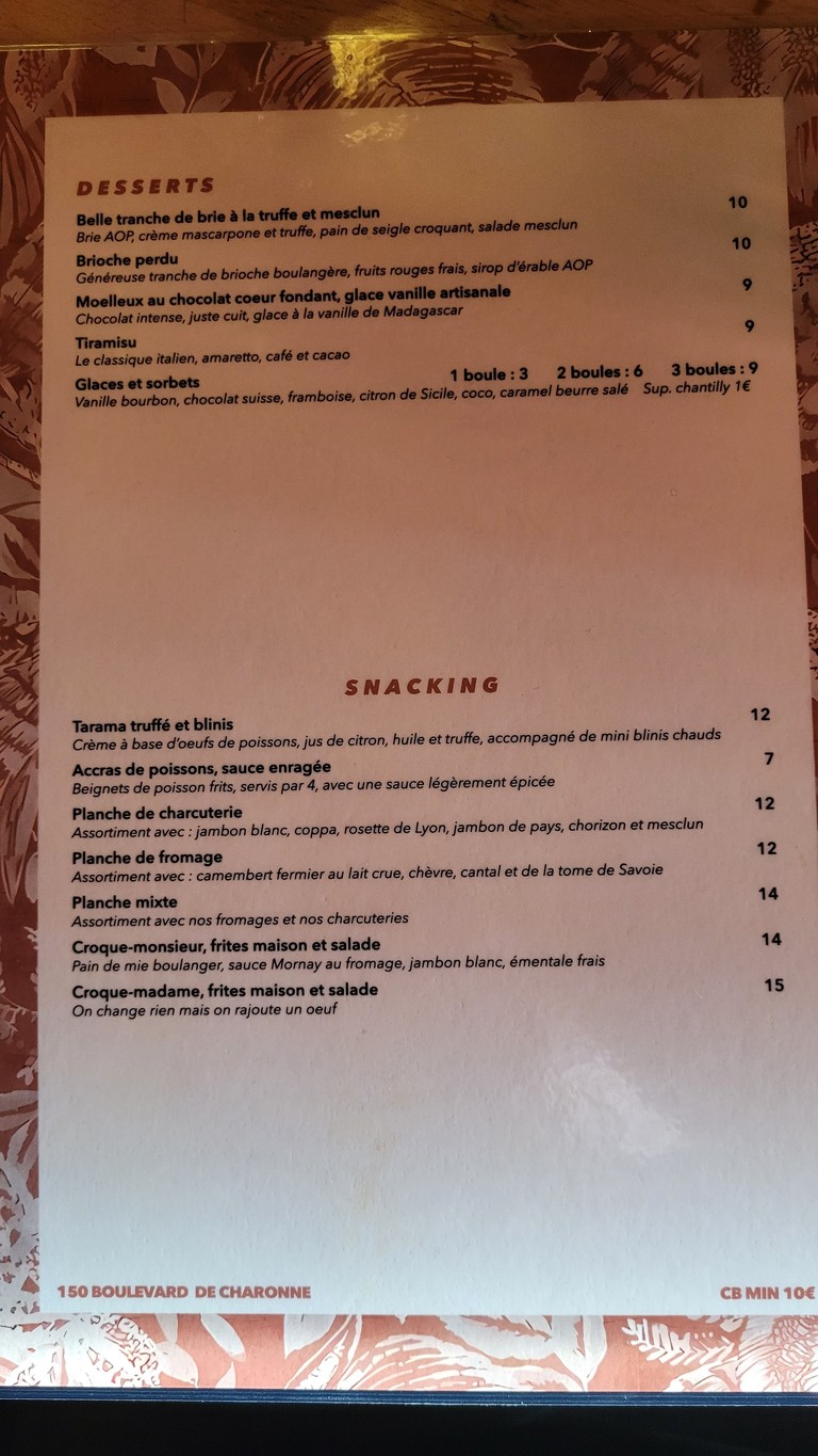 Brasserie Restaurant Chacha | 20ème Arr. menu 3