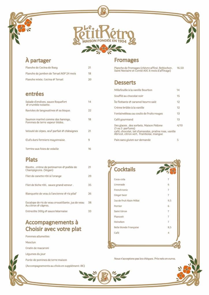 Le Petit Rétro menu 1