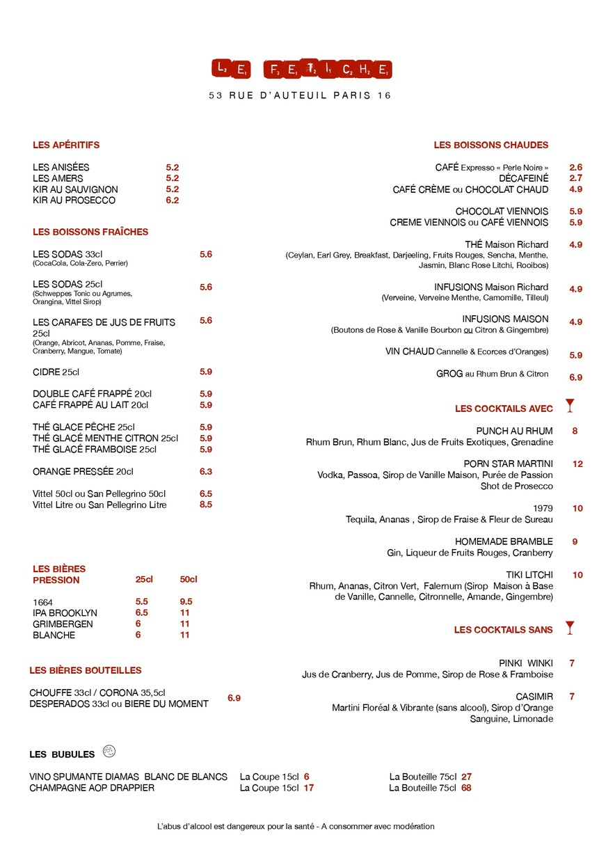 Le Fétiche menu 2