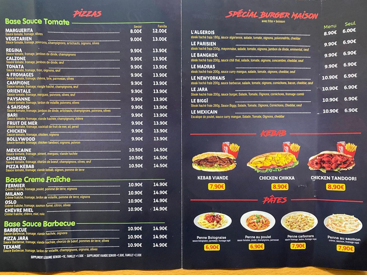 PIZZA JARA DRANCY menu 2