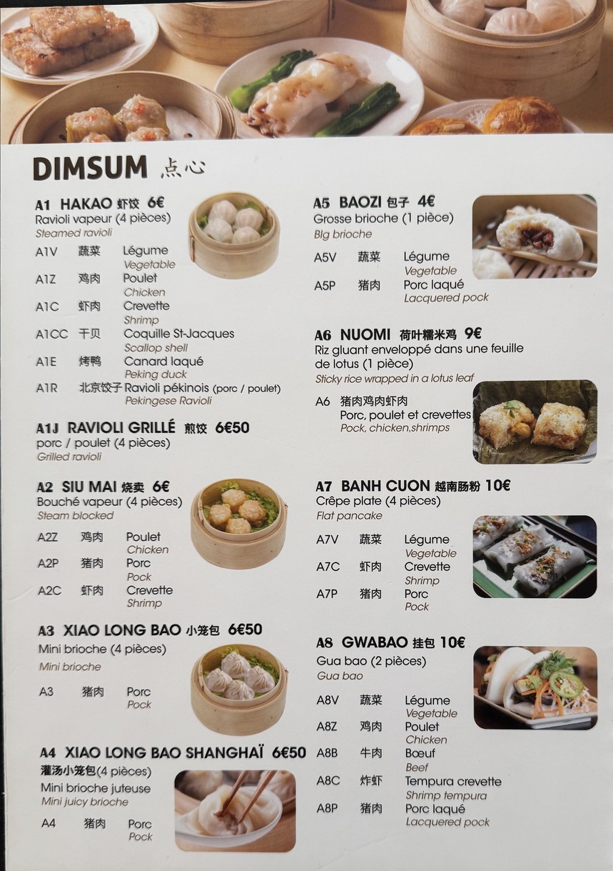 Jiaozi Nouilles et Dimsum menu 1