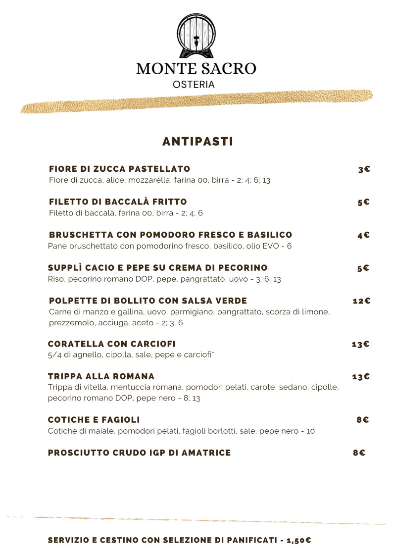 Osteria Monte Sacro menu 1