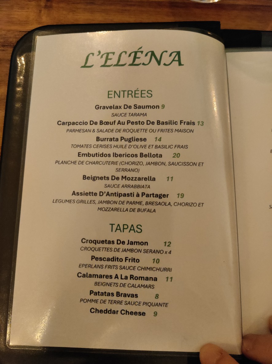 L’ELÉNA - Restaurant Italien Asnières menu 1