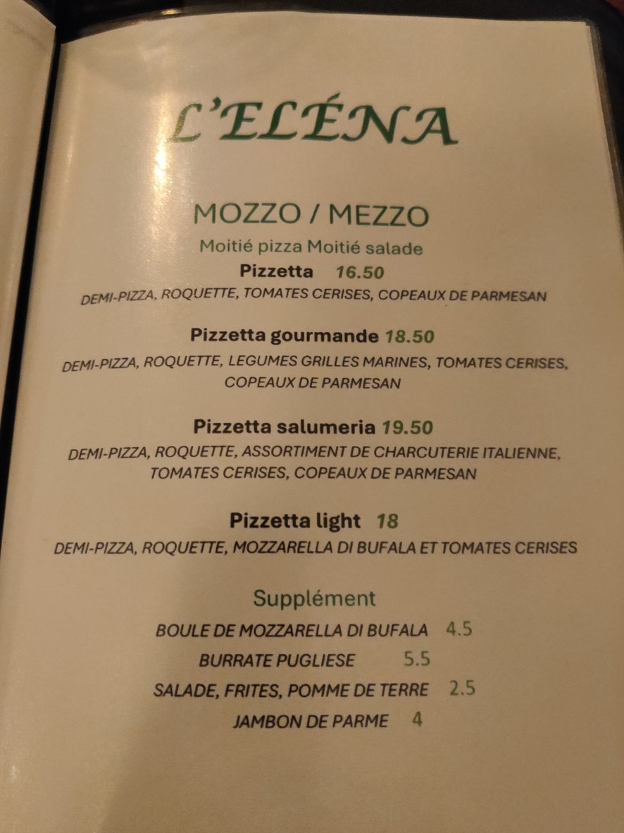 L’ELÉNA - Restaurant Italien Asnières menu 2