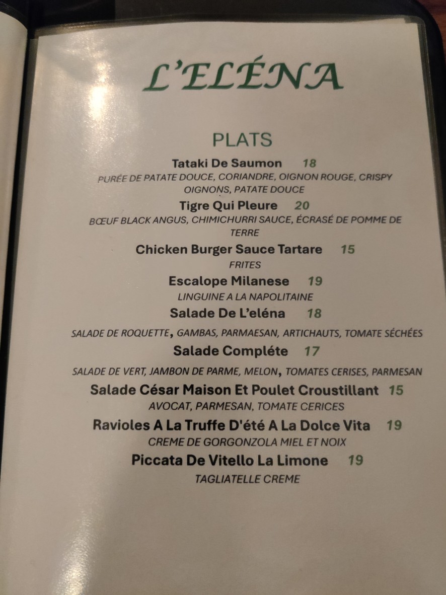 L’ELÉNA - Restaurant Italien Asnières menu 3