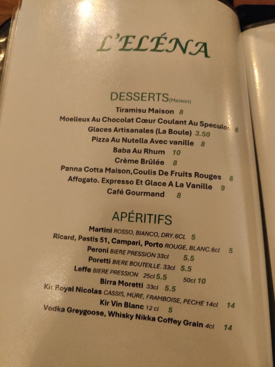 L’ELÉNA - Restaurant Italien Asnières menu 5