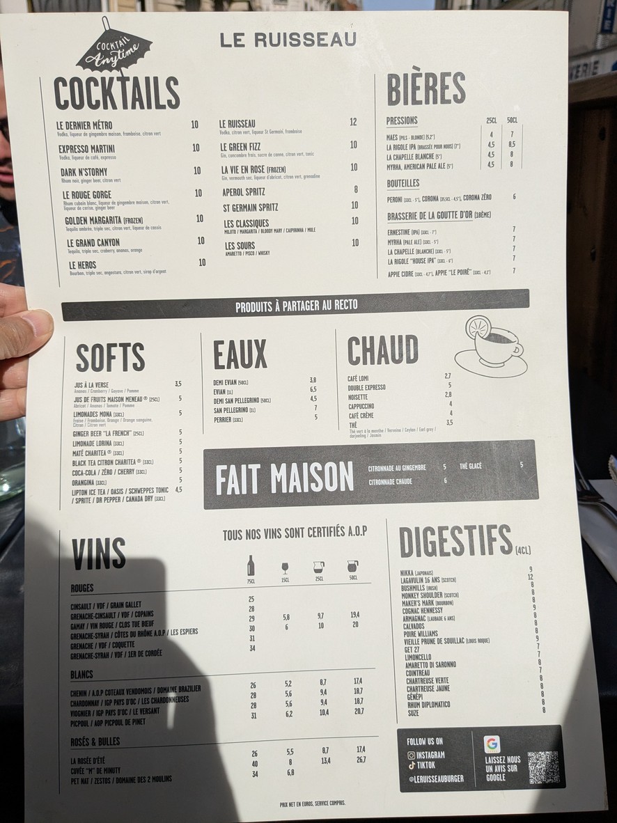 Le Ruisseau menu 2