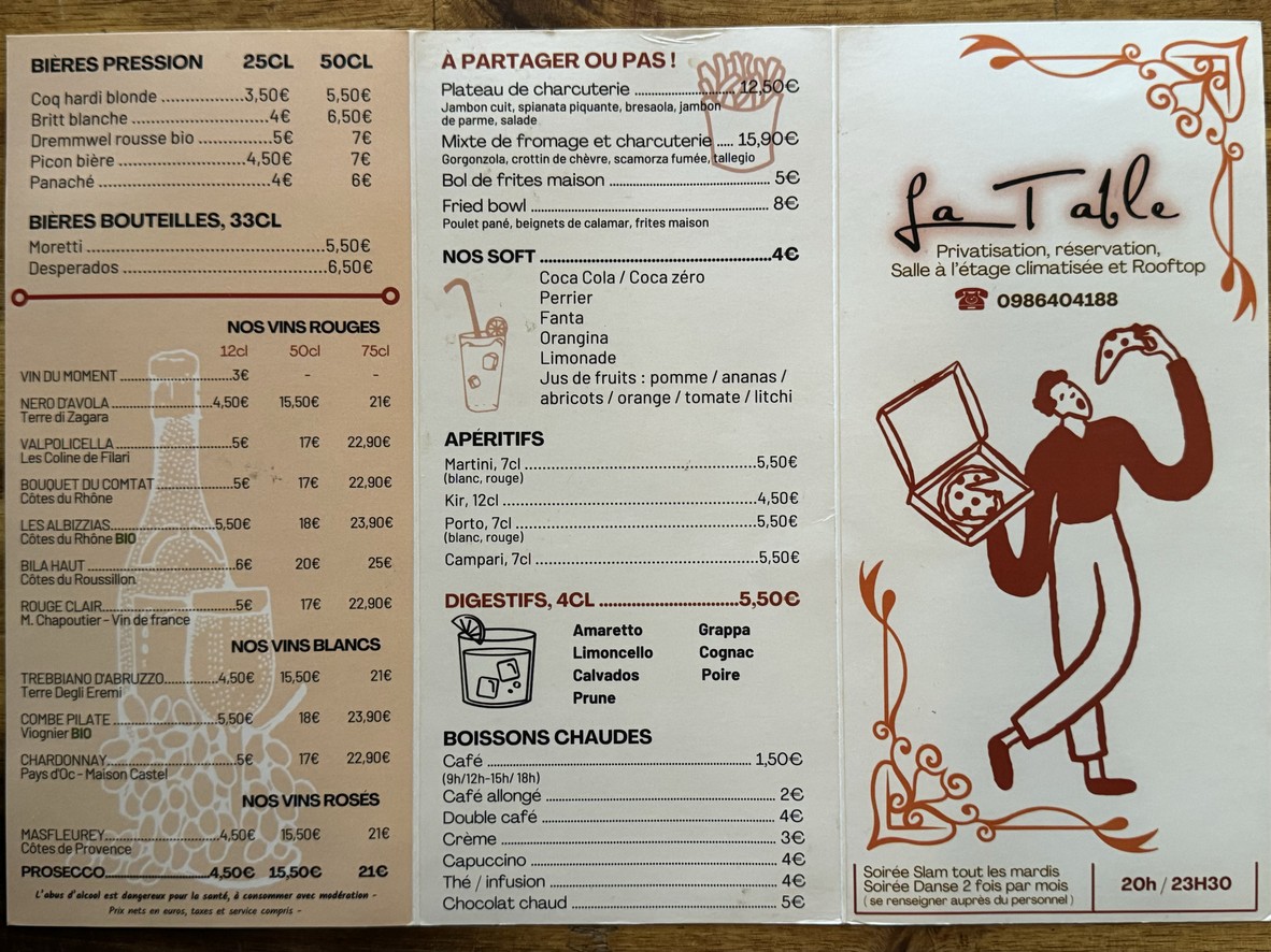 La Table menu 2