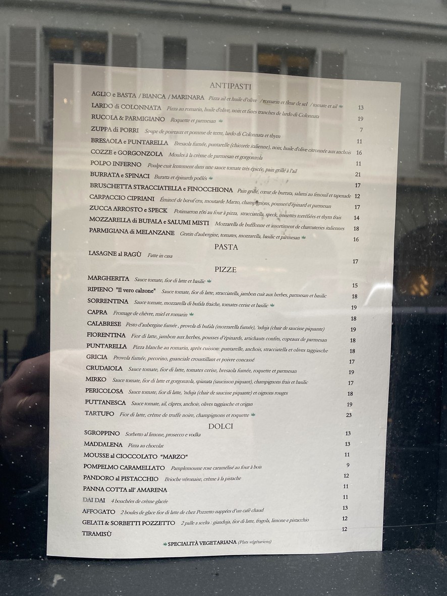 Marzo Saint-Germain menu 1