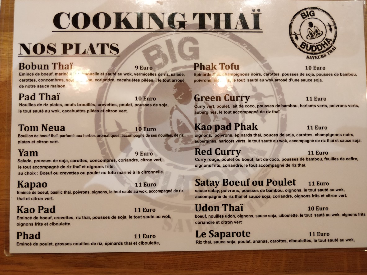 Garden Thaï menu 2
