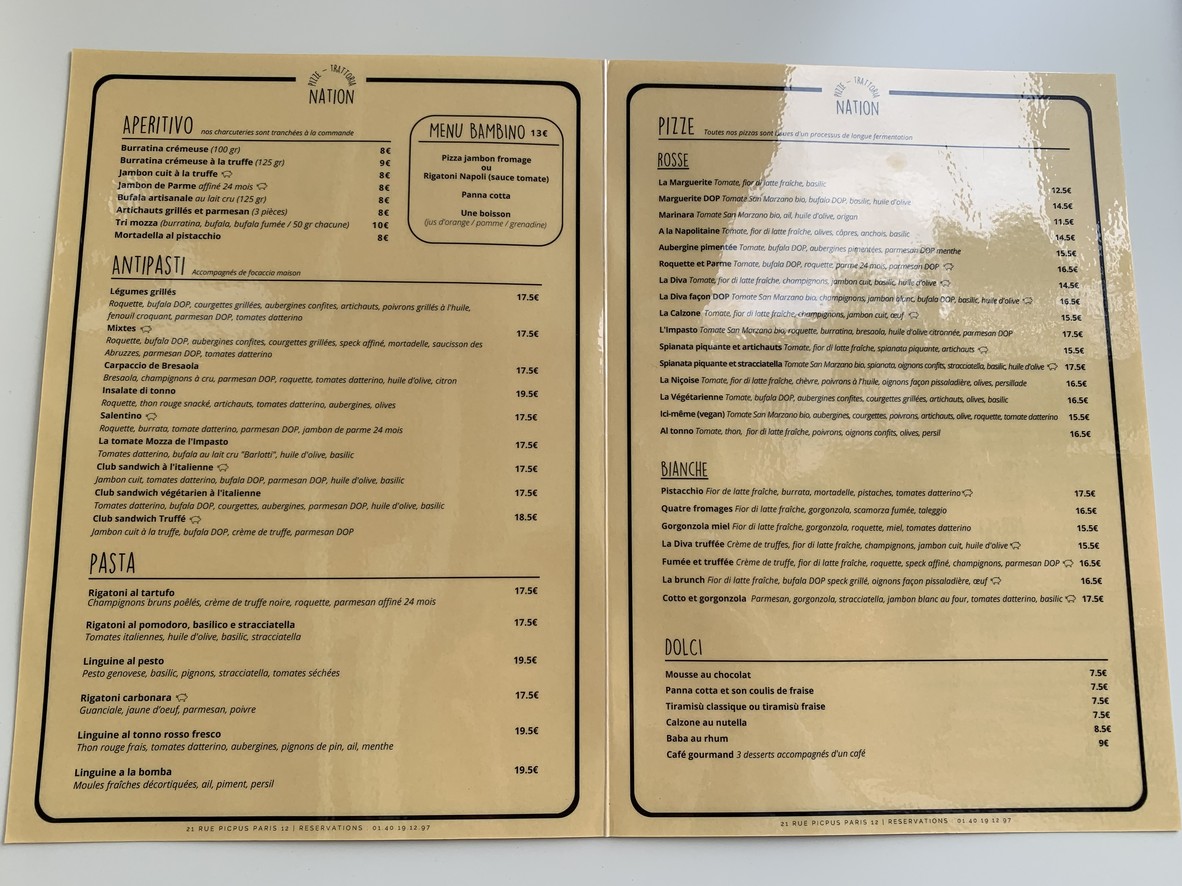 IMPASTO Nation menu 1