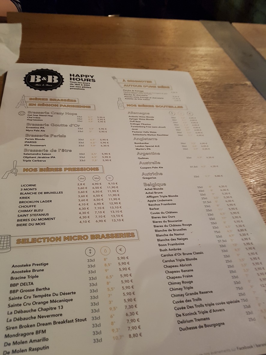 Bar & Beer Bercy menu 2