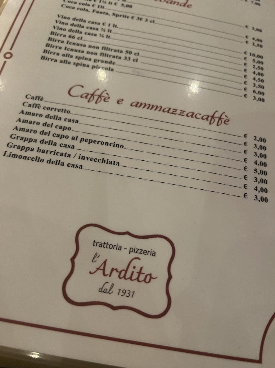 Trattoria Pizzeria L’Ardito menu 3