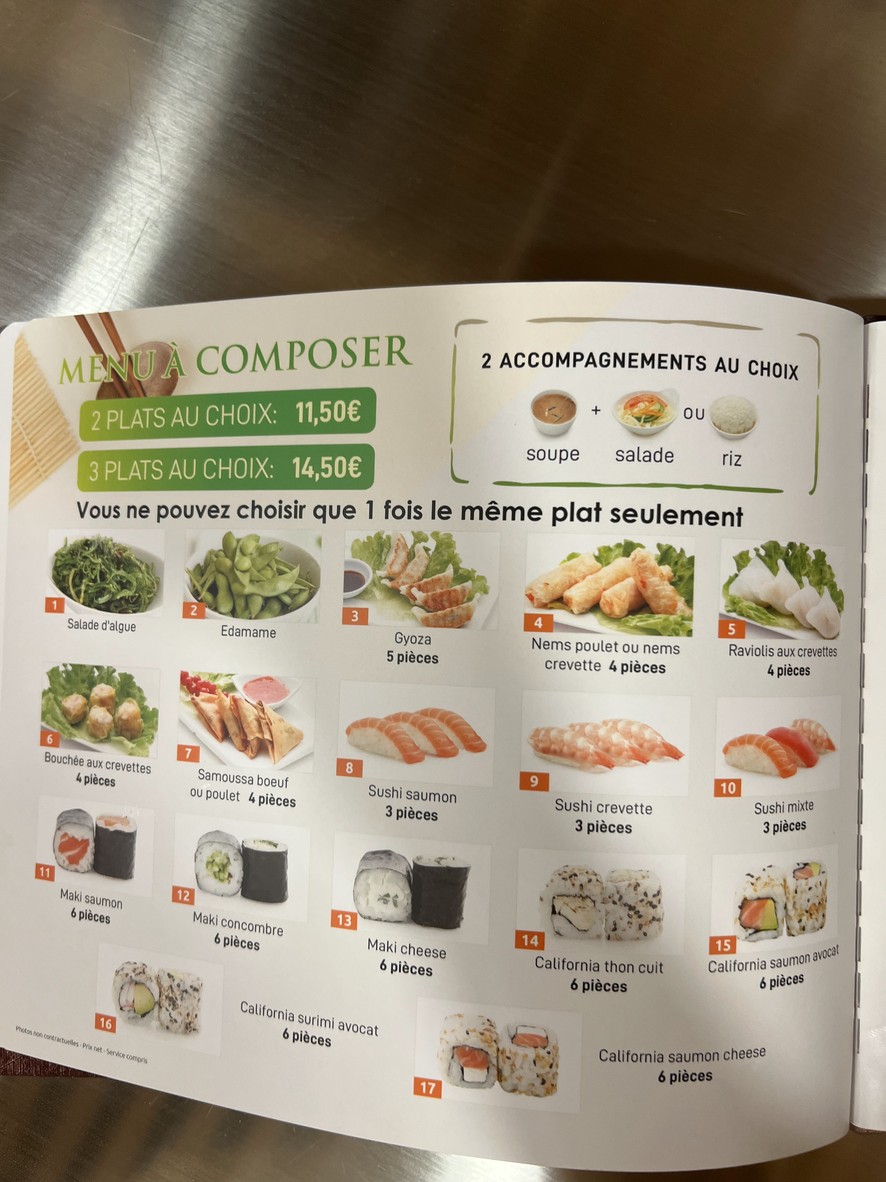 SUSHI YUMIKO menu 1