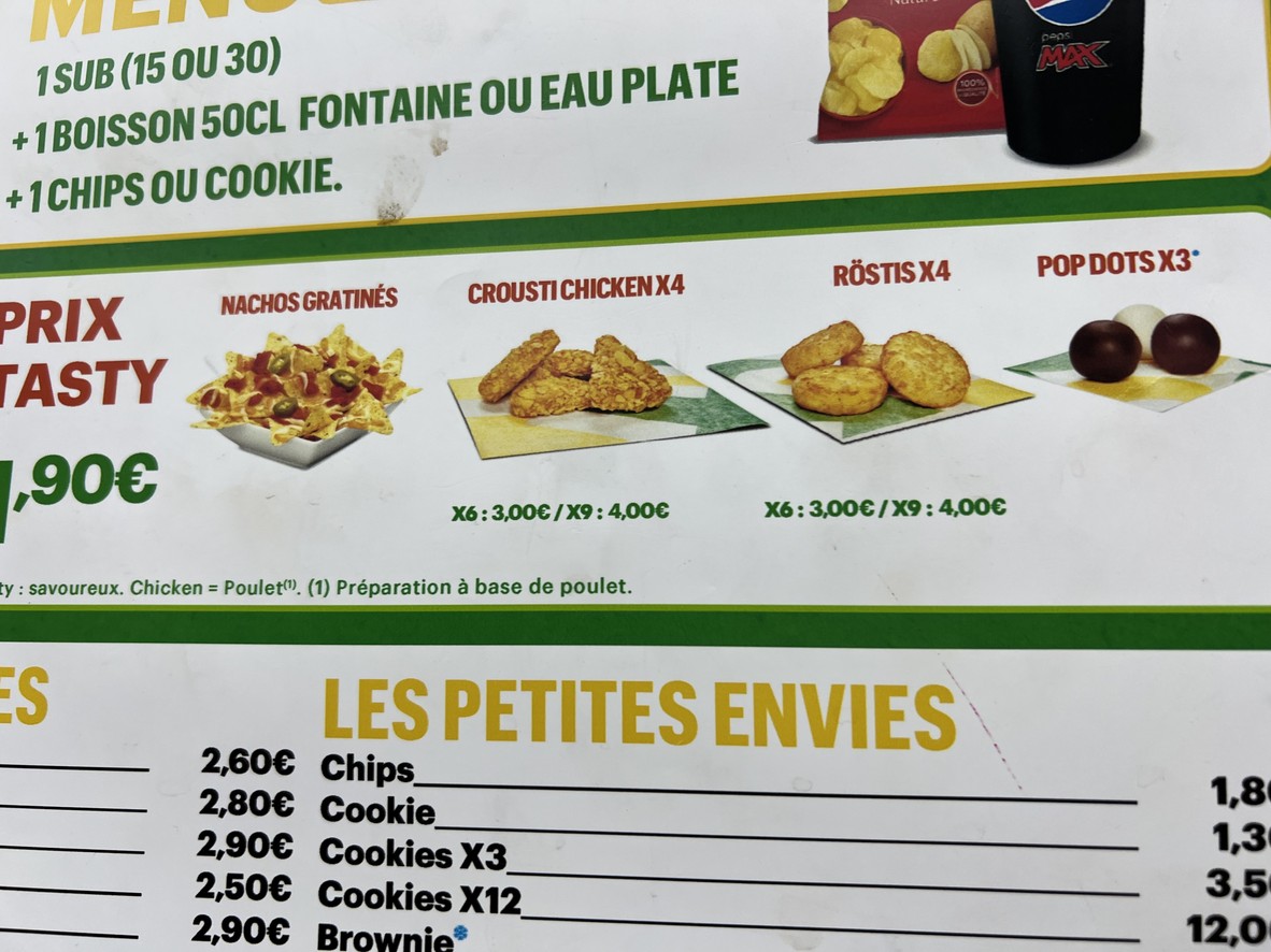 Subway menu 3