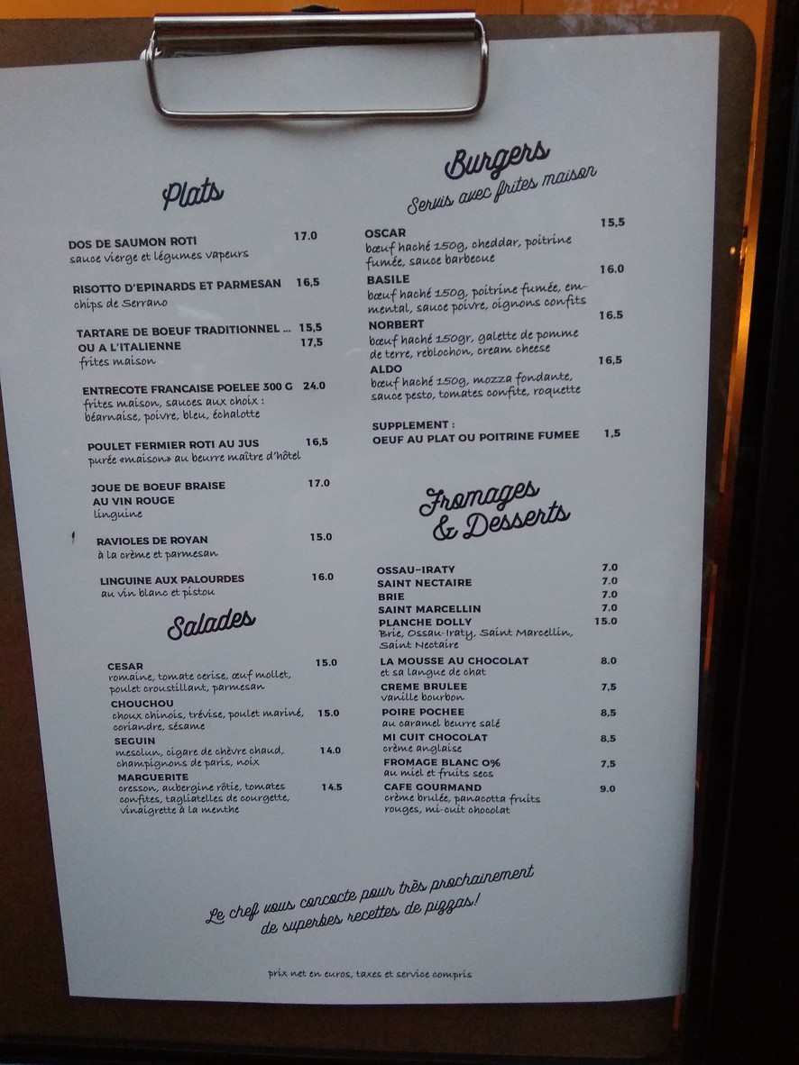 Oscar Resto-Pub menu 1