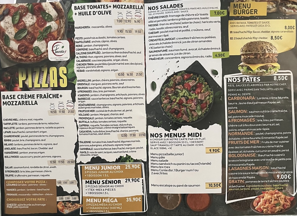 Favolo Pizza | Tacos | Burger | Pâte | Livraison | Sur Place | à Emporter menu 2