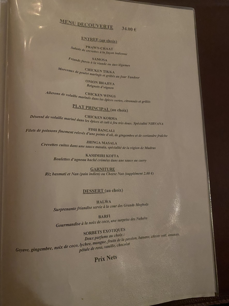 Nirvana Inde menu 4