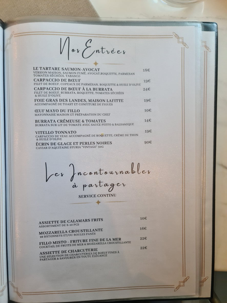LE FILLO PARIS menu 1