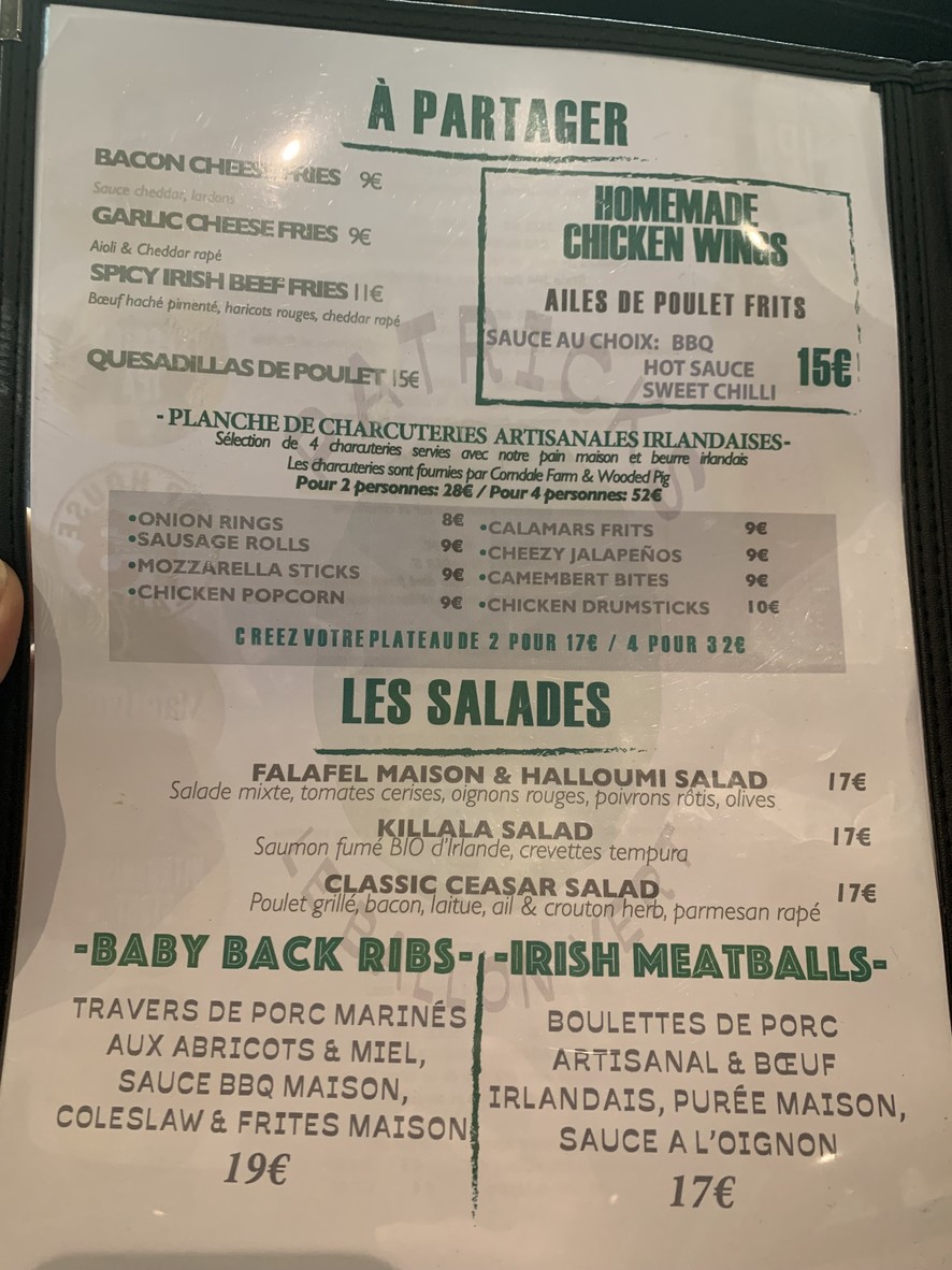 Patrick's - Le Ballon Vert menu 1
