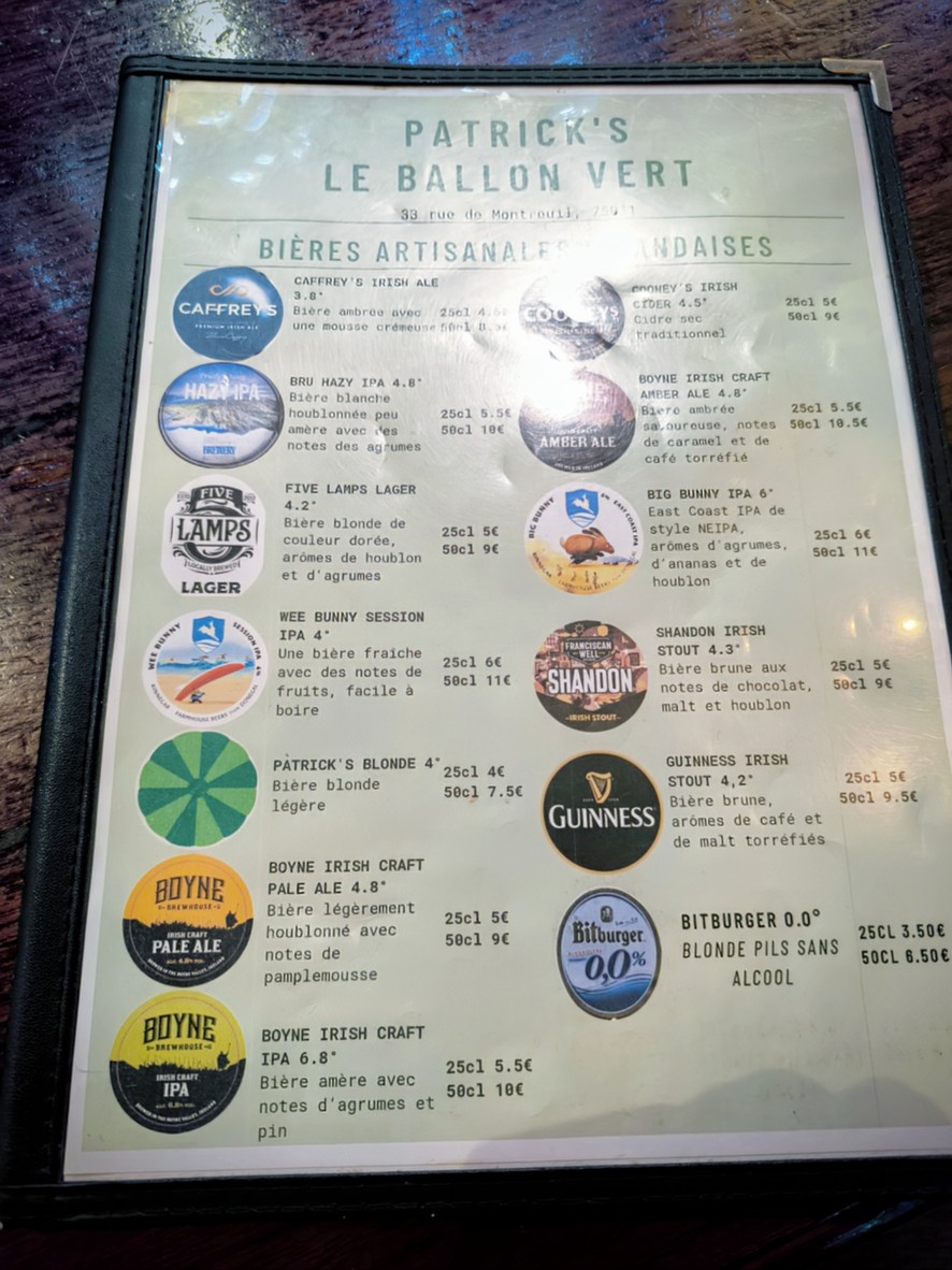 Patrick's - Le Ballon Vert menu 3