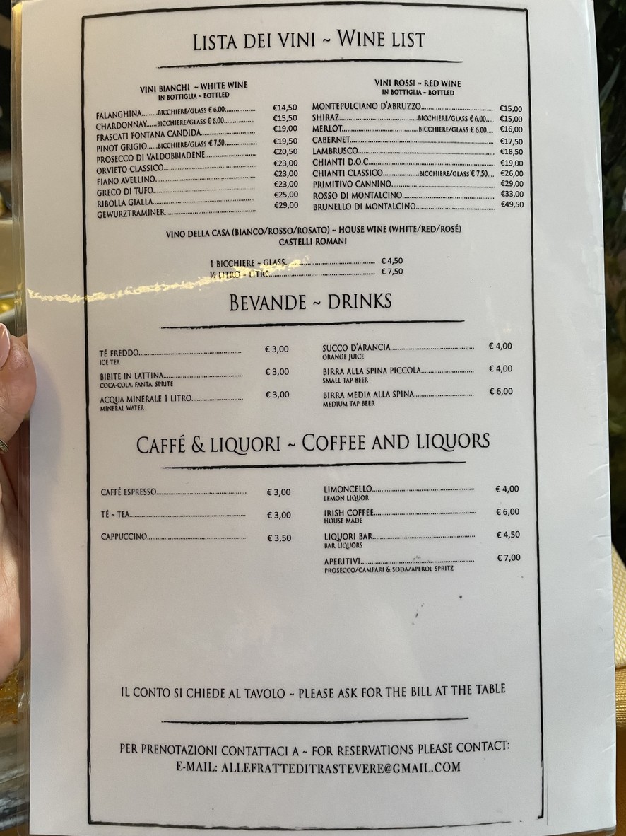 Alle Fratte di Trastevere menu 1