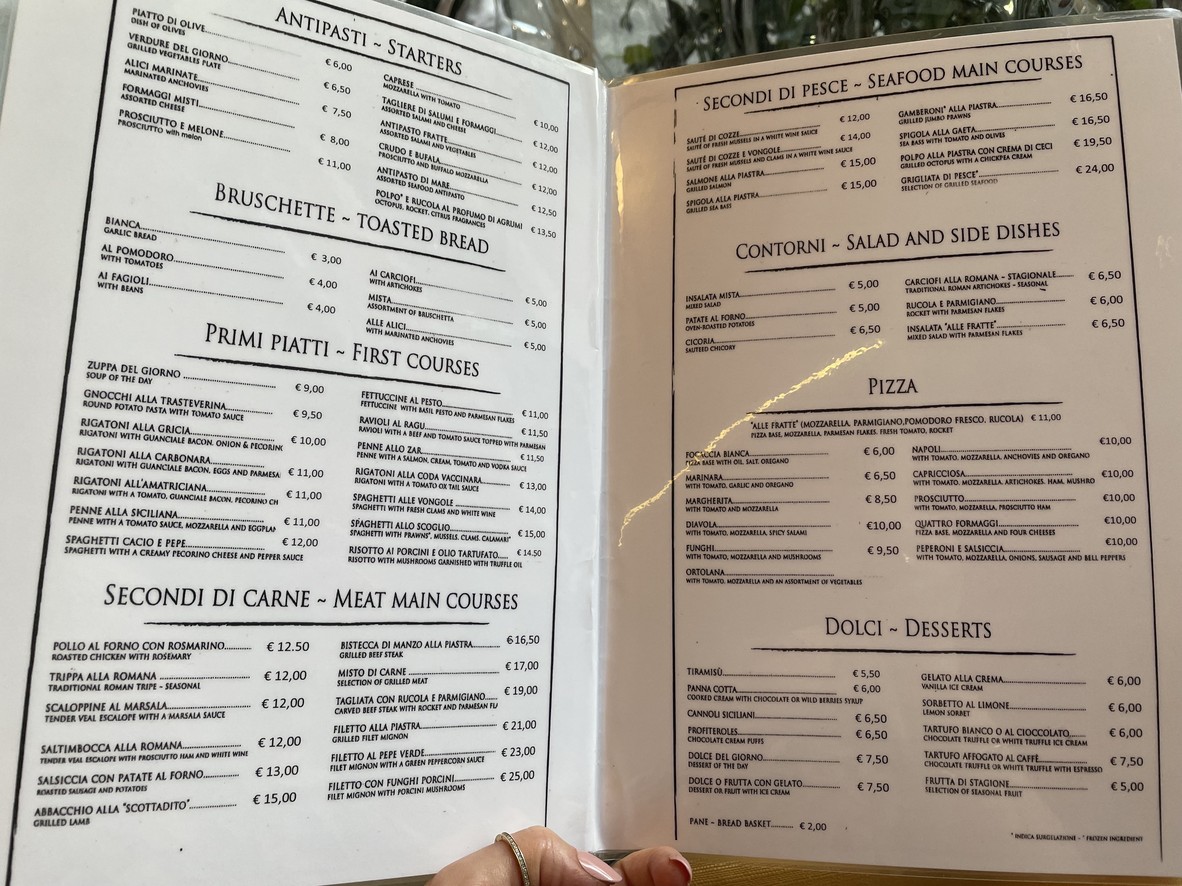 Alle Fratte di Trastevere menu 2