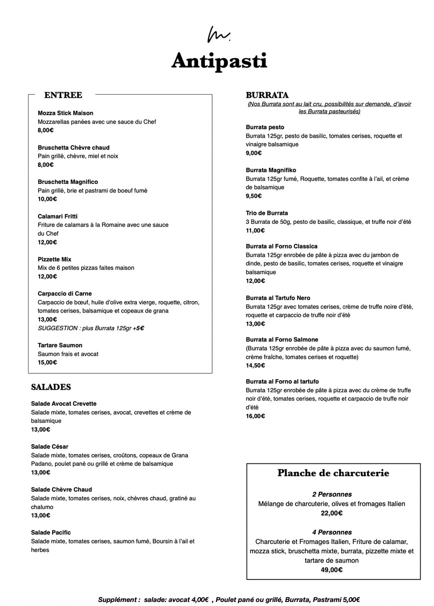 Magnifiko – 意大利餐厅 menu 1