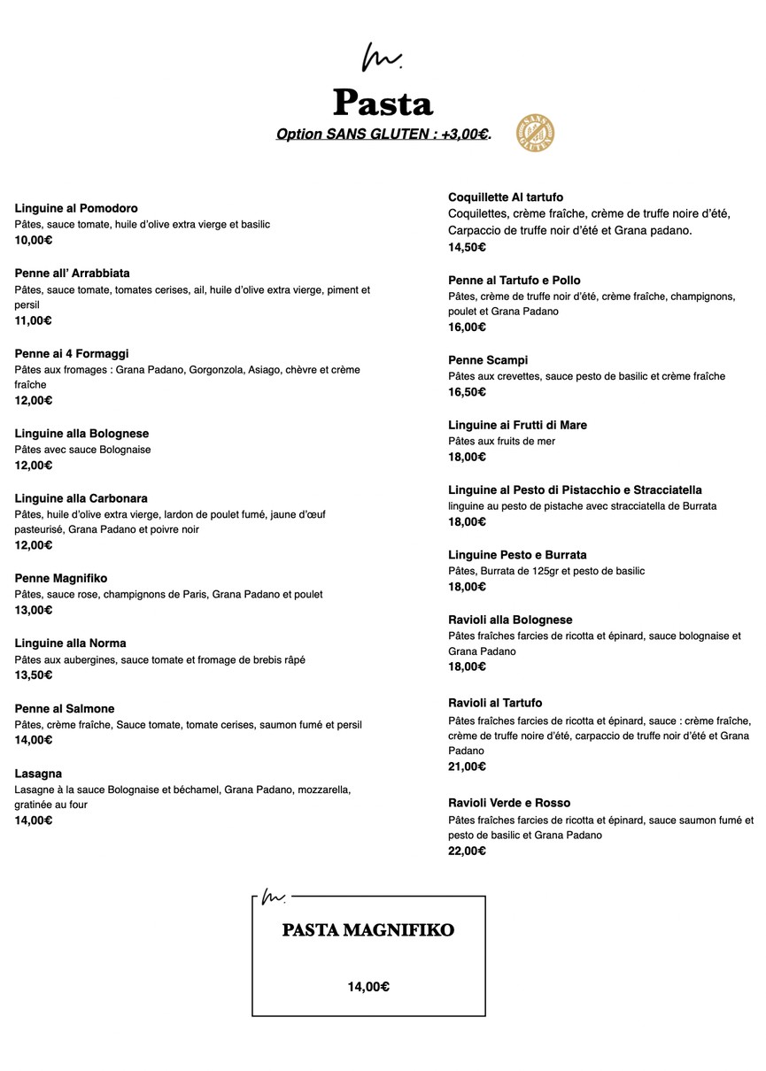 Magnifiko – 意大利餐厅 menu 3