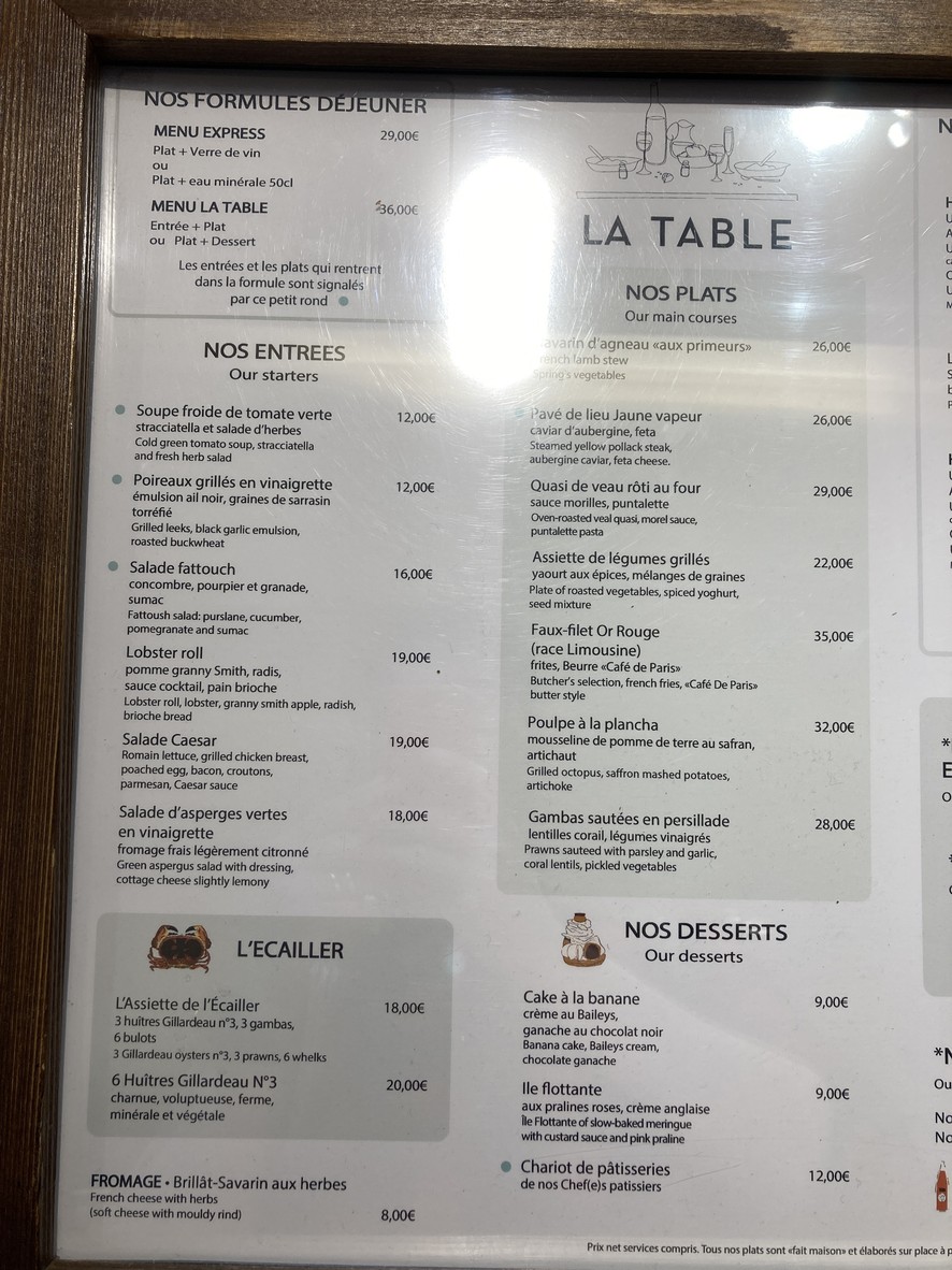 La Table menu 1
