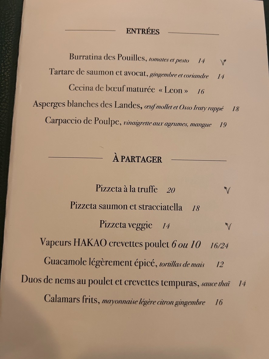 Les Princes menu 1