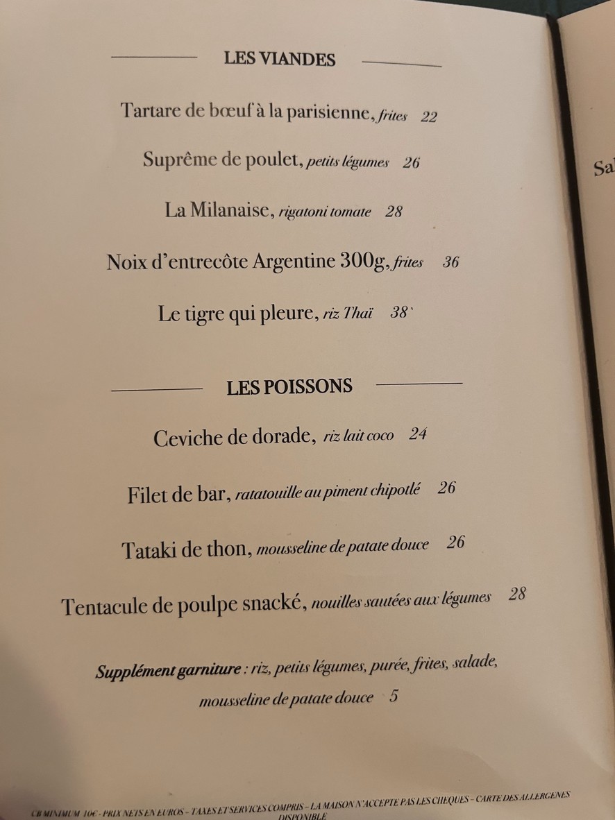 Les Princes menu 2