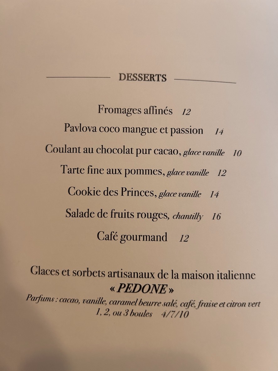 Les Princes menu 3