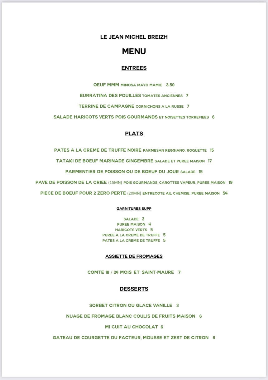 Le Jean Michel Breizh menu 1