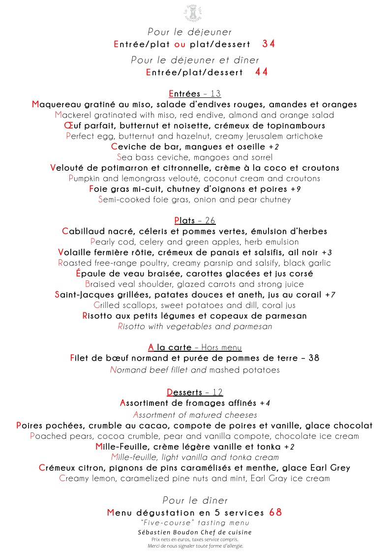 La Petite Tour menu 1