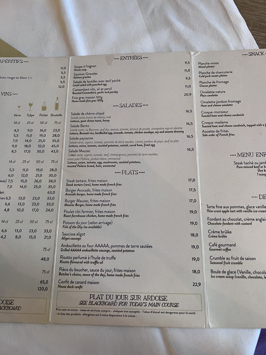Bistro Mauzac menu 1