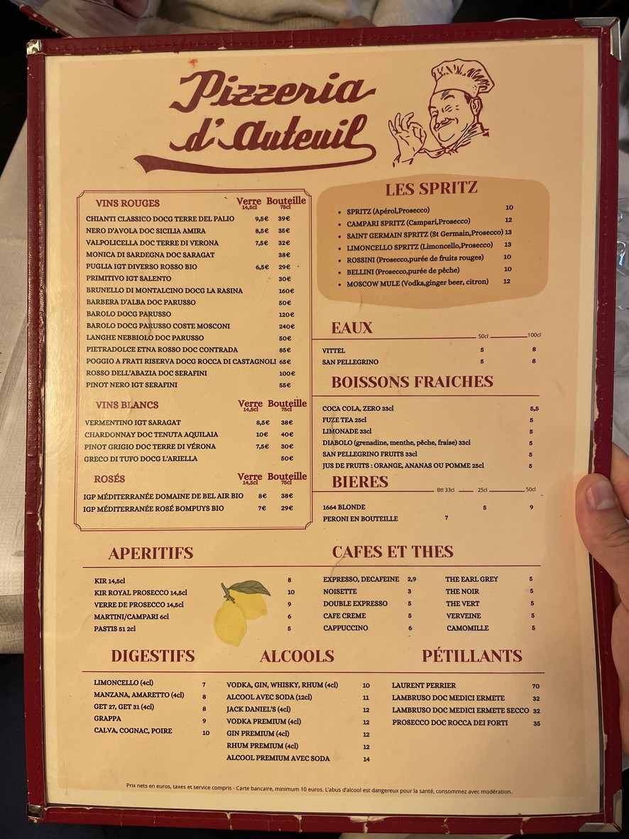 La Pizzeria d'Auteuil menu 2