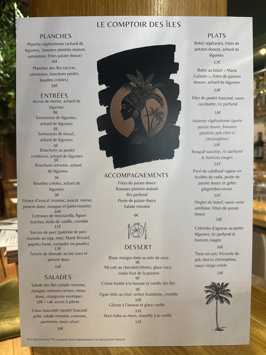 Le Comptoir des Iles menu 1