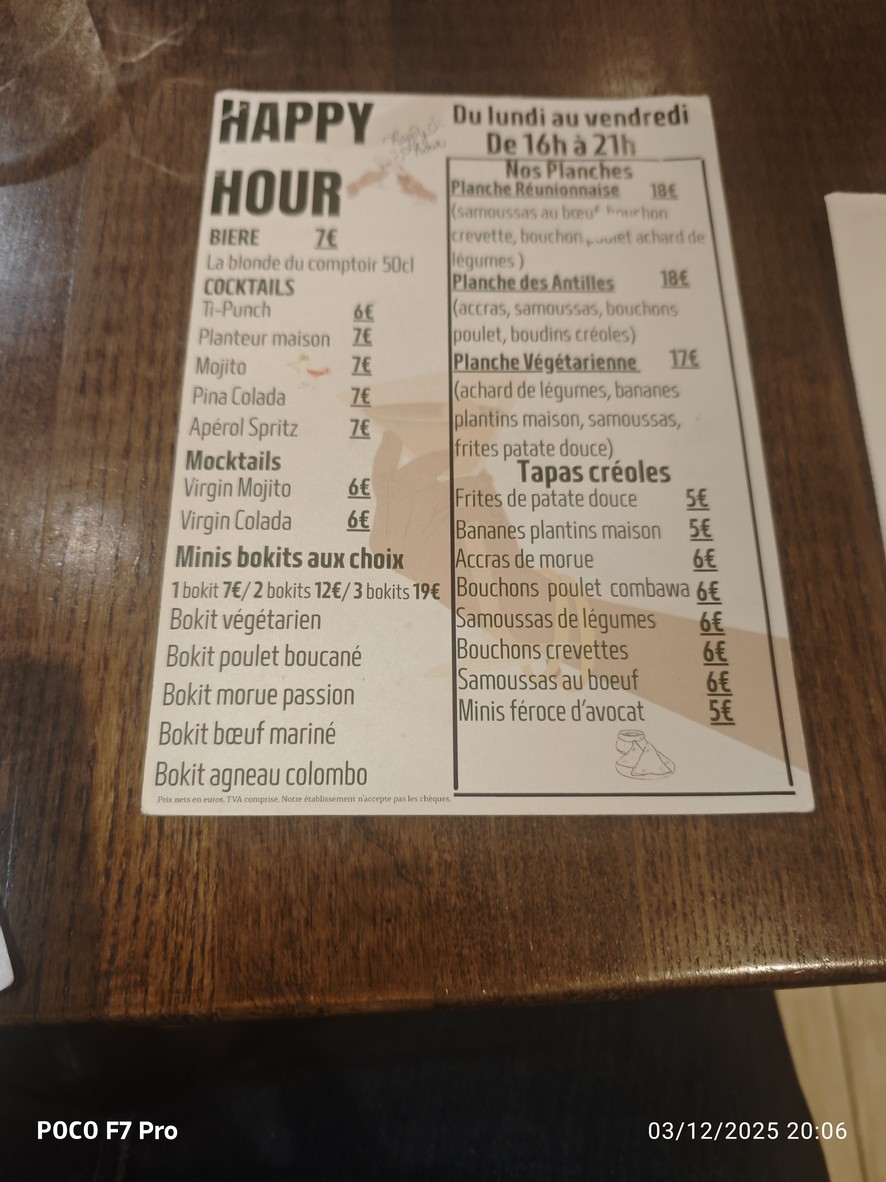 Le Comptoir des Iles menu 3