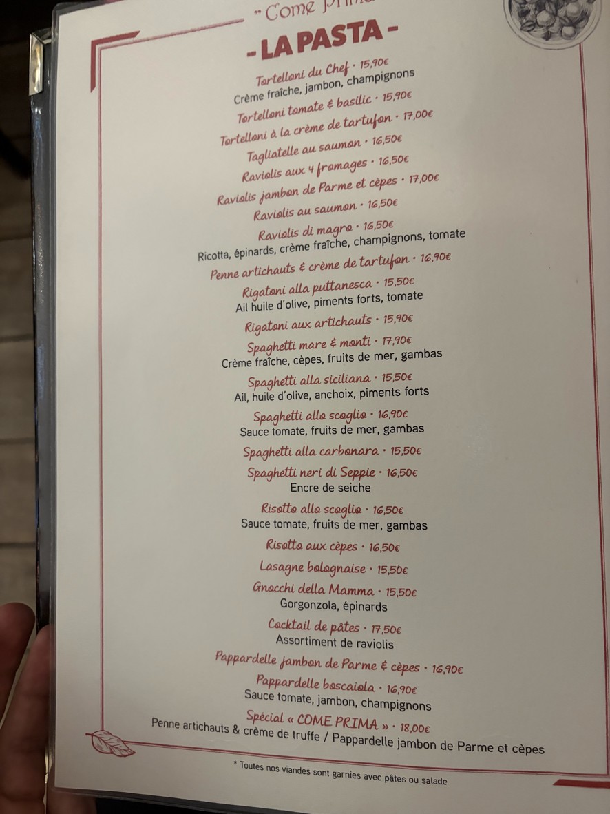 Come Prima menu 2